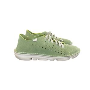 On Foot Your Way Women 38 Sage Green Suede Perforated Lace Up Sneakers Spain